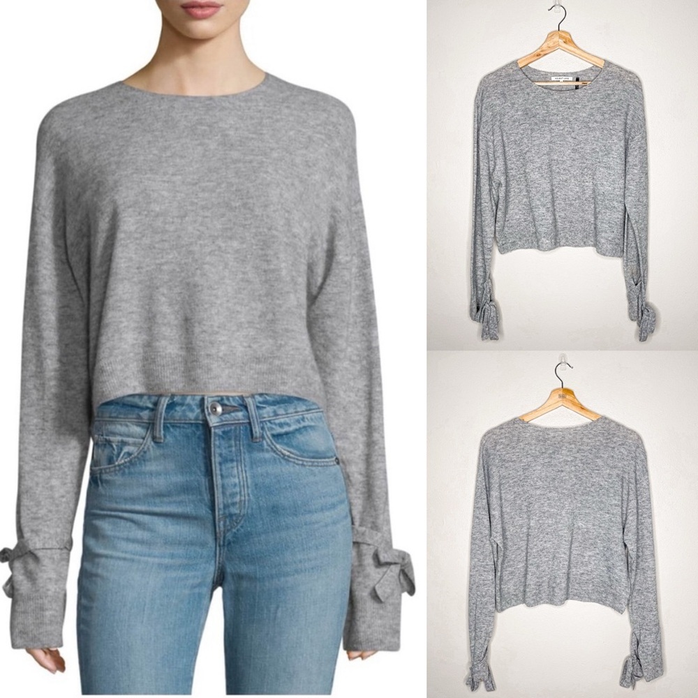 Helmut Lang Melange Tie-Cuff Wool-Blend Sweater, Heather Gray